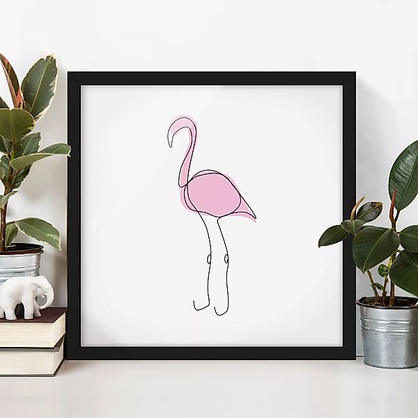 Bild mit Rahmen Kinderzimmer - Quadrat Flamingo Line Art günstig online kaufen