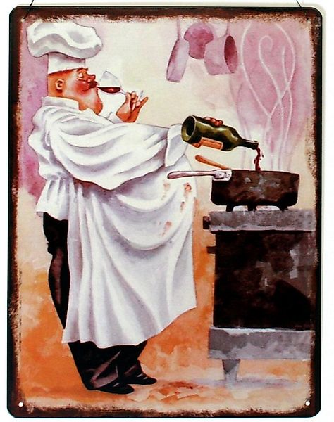 Moritz Metallschild Blechschild Küche dicker Koch mit Wein, (Einzeln), 25 x günstig online kaufen
