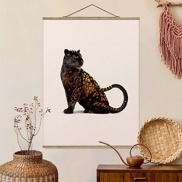 Stoffbild Tiere mit Posterleisten - Hochformat Goldener Panther günstig online kaufen