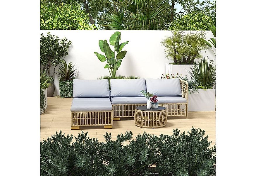 Outsunny Sitzgruppe Balkonmöbel Set mit Kissen, (Sitzgarnitur, 5-tlg., Gart günstig online kaufen