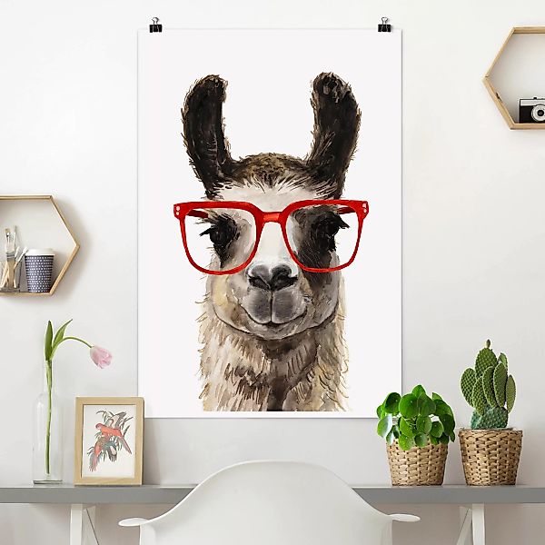 Poster - Hochformat Hippes Lama mit Brille II günstig online kaufen