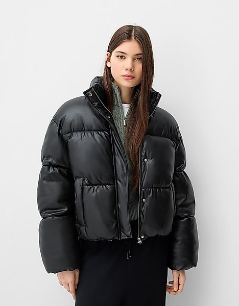 Bershka Pufferjacke Aus Kunstleder Damen M Schwarz günstig online kaufen