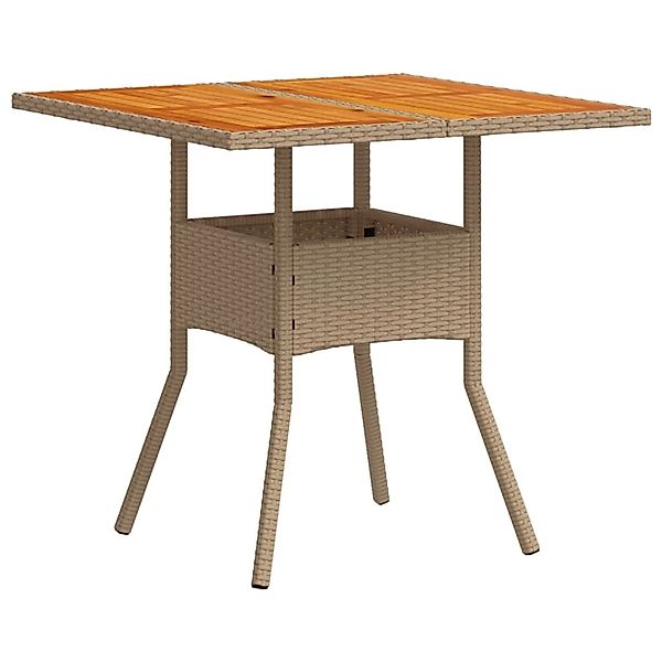 vidaXL Gartentisch Beige 80x80x75 cm Poly Rattan Akazienholz 368133 günstig online kaufen