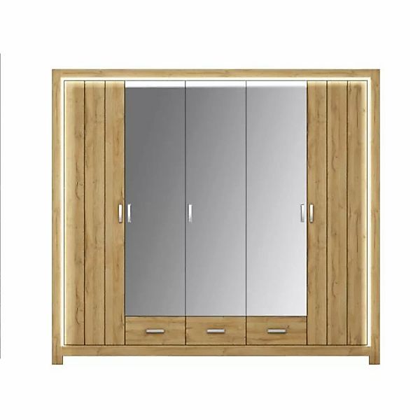 Kleiderschrank 5-türig inkl. LED Beleuchtung VILLAGE von Forestdream Eiche günstig online kaufen