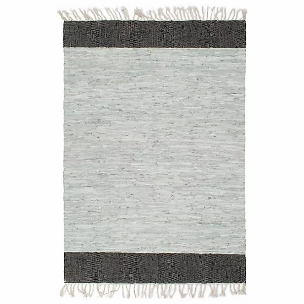 Handgewebter Chindi-teppich Leder 160x230 Cm Hellgrau Schwarz günstig online kaufen