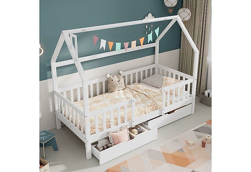 HAUSS SPOLE Kinderbett 90x200cm Hausbett mit Schornstein 2 Schubladen obust günstig online kaufen