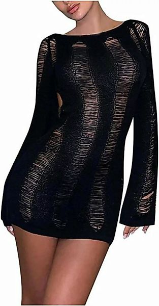 FIDDY A-Linien-Kleid Mini Kleid mit Langarm Zerrissenes Kleid Rückenfrei Cl günstig online kaufen