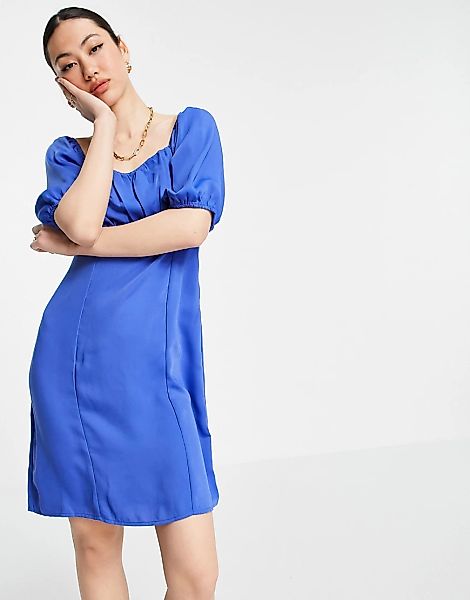 Vero Moda – Minikleid in leuchtendem Blau im Milchmädchen-Stil mit geraffte günstig online kaufen