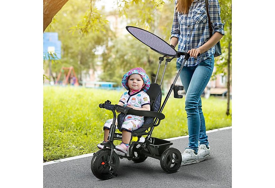 HOMCOM Dreirad 6-in-1 Kinderdreirad mit Schiebestange, Dach, Gurt, Ablageko günstig online kaufen