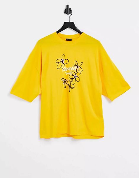 ASOS DESIGN – Oversize-T-Shirt aus Bio-Baumwolle in Gelb mit Blumenmuster-O günstig online kaufen