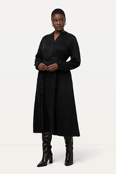 Ulla Popken Maxikleid Cupro-Midikleid Stehkragen V-Ausschnitt günstig online kaufen