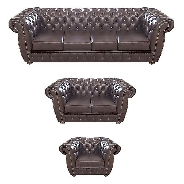 JVmoebel Chesterfield-Sofa Komplett 3tlg Wohnzimmer Sofas Chesterfield Sess günstig online kaufen
