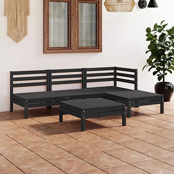 5-tlg. Garten-lounge-set Massivholz Kiefer Schwarz günstig online kaufen