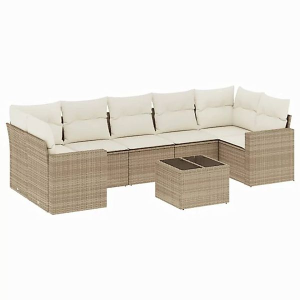 vidaXL Sofaelement 8-tlg. Garten-Sofagarnitur mit Kissen Beige Poly Rattan günstig online kaufen