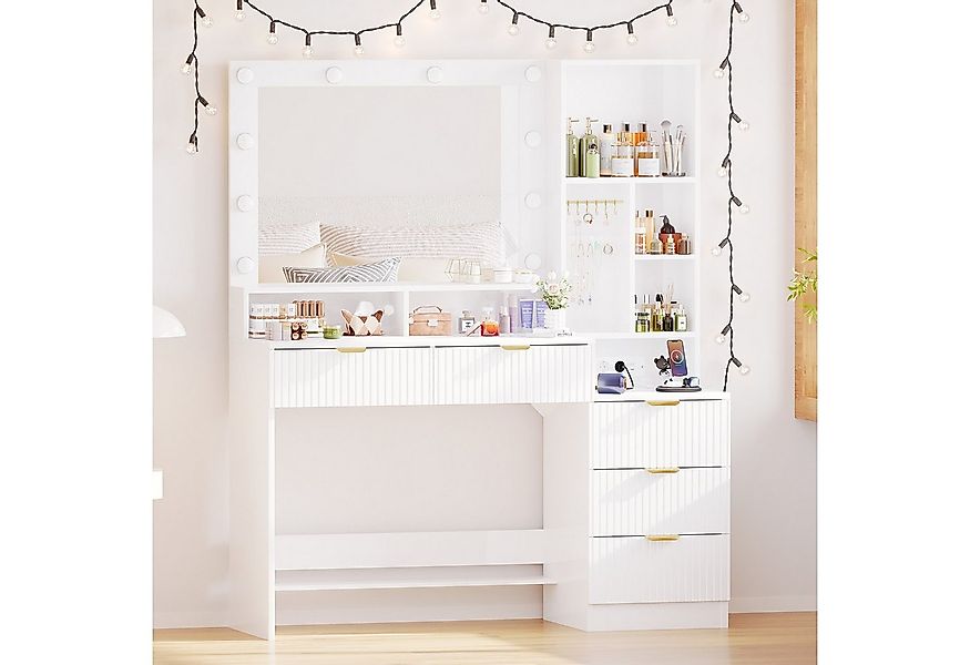 HOMALL Schminktisch Vertikale Streifen mit 5 Schubladen und 7 offenen Fäche günstig online kaufen