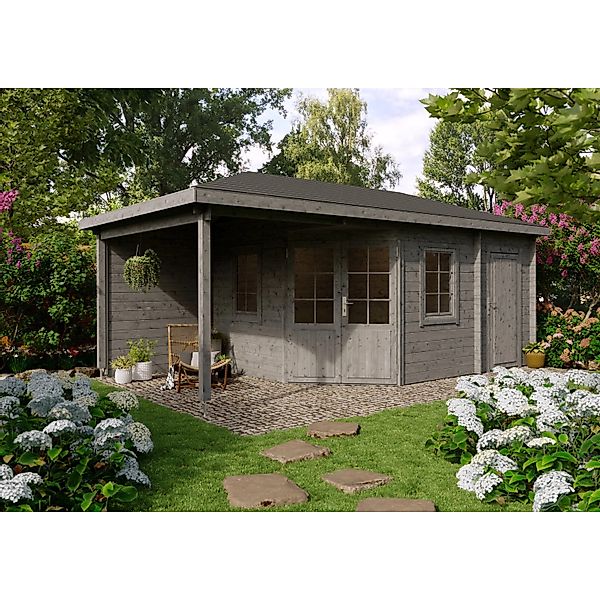 Fjordholz 5-Eck Gartenhaus Modell Evelyn 3E Grau Imprägniert günstig online kaufen