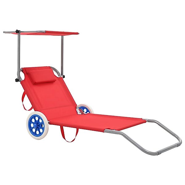 furnicato Sonnenliege Klappbar mit Sonnenschutz und Rädern Stahl Rot günstig online kaufen