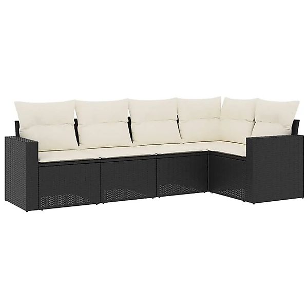 vidaXL 5-Tlg Garten-Sofagarnitur mit Kissen Schwarz Poly Rattan 3251263 günstig online kaufen