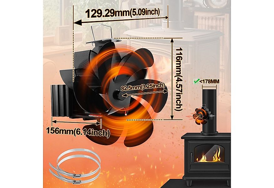 Clanmacy Kaminventilator Kaminofen Ventilator 6 Blatt Kaminventilator Ofenv günstig online kaufen