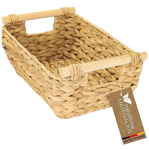 HMF 37278-32CM Aufbewahrungskorb Holzgriffen Korb Geflochten Wasserhyazinth günstig online kaufen