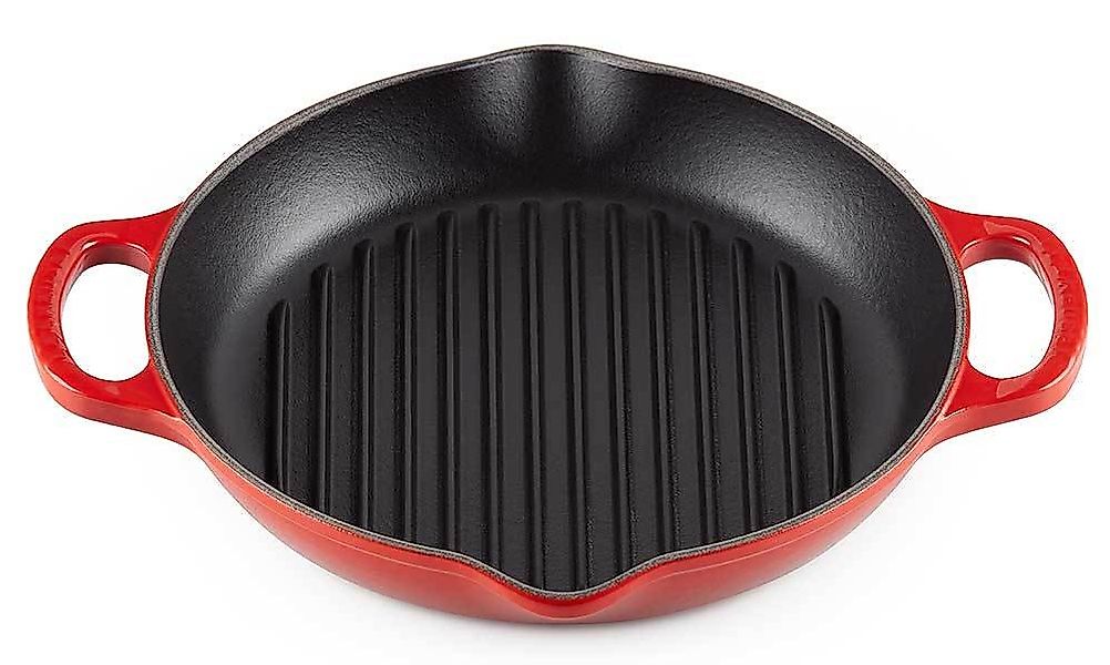 Le Creuset Grillpfanne Signature Rund mit 2 Griffen Gusseisen Kirschrot 25c günstig online kaufen