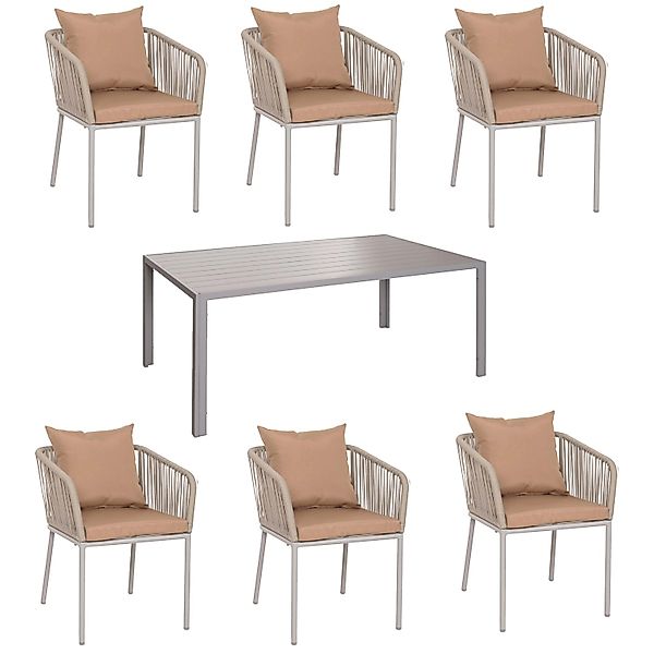 MCW Gartengarnitur N41 7-teilig Hellgrau Kissen Taupe günstig online kaufen