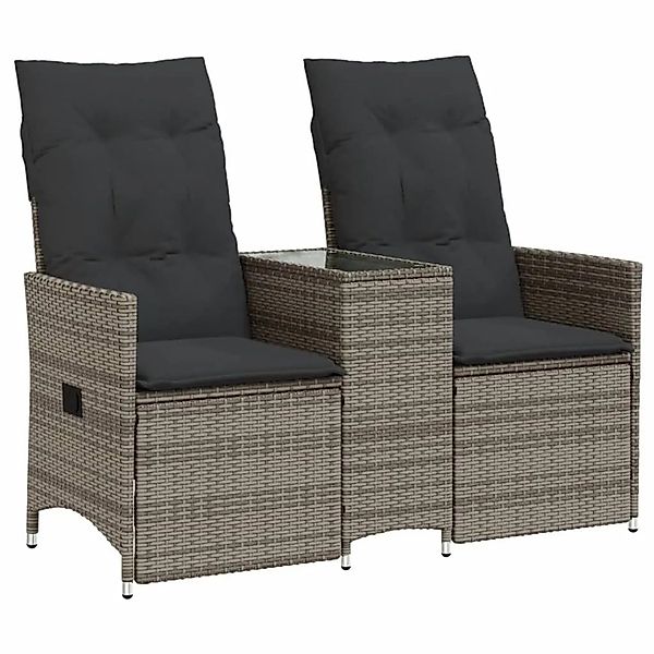 vidaXL Gartensofa 2-Sitzer Verstellbar mit Tisch Grau Poly Rattan 365712 günstig online kaufen