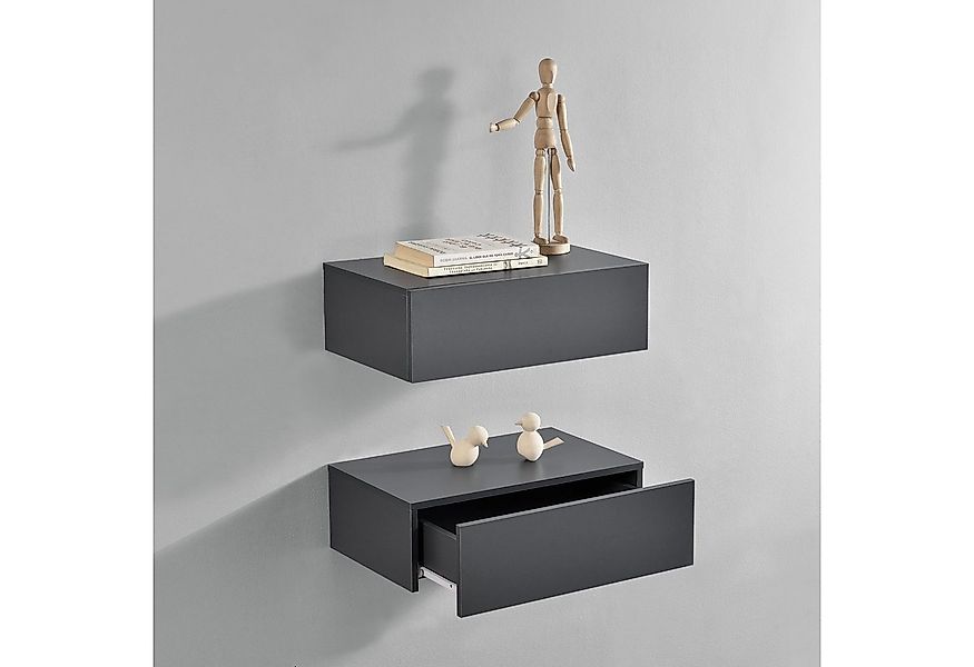 en.casa Wandregal, »Oslo« Nachttisch mit Schublade Dunkelgrau günstig online kaufen
