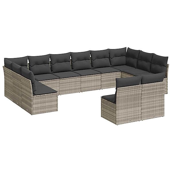 vidaXL 12-Tlg Garten-Sofagarnitur mit Kissen Hellgrau Poly Rattan 3218372 günstig online kaufen