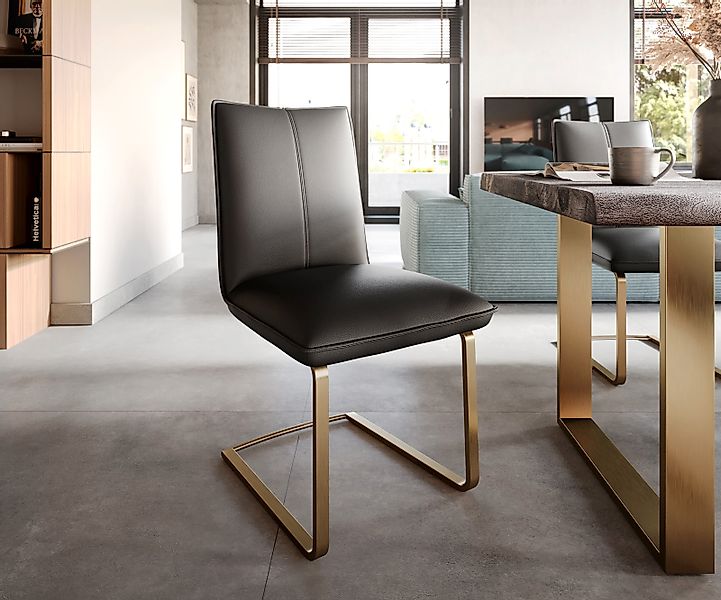 DELIFE Polsterstuhl Lelio-Flex, Freischwinger flach Gold günstig online kaufen