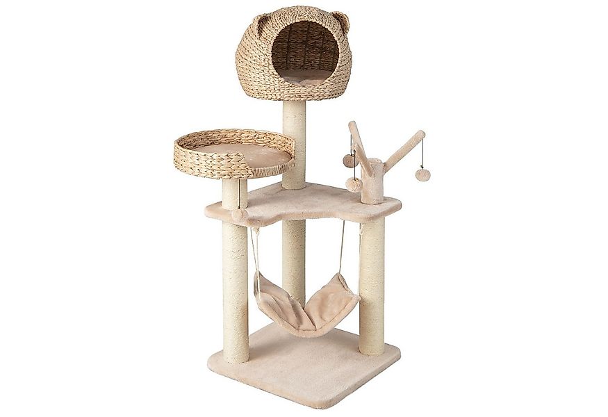 COSTWAY Kratzbaum, 121cm hoch, mit Hängematte & 4 Plüschbällen günstig online kaufen