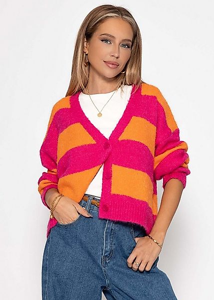 SASSYCLASSY Cardigan Cardigan mit Blockstreifen für Damen Kuschelige Strick günstig online kaufen