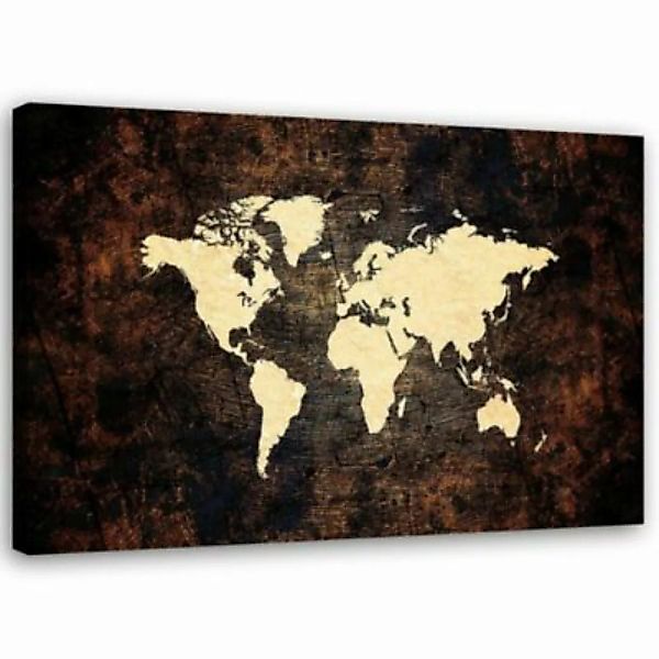FEEBY® Kunst braune Karte der Welt Leinwandbilder bunt Gr. 90 x 60 günstig online kaufen