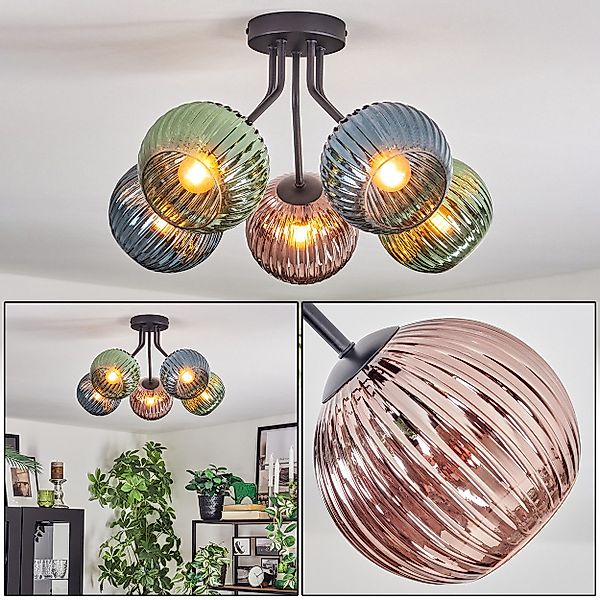 hofstein Deckenleuchte Deckenlampe aus Metall/Riffelglas in günstig online kaufen