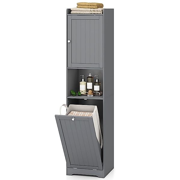 KOMFOTTEU Hochschrank Badezimmerschrank mit Wäschekorb & günstig online kaufen