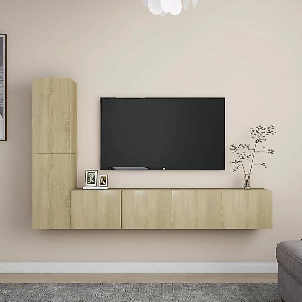 vidaXL TV-Schrank 4-tlg TV-Schrank-Set Sonoma-Eiche Spanplatte günstig online kaufen