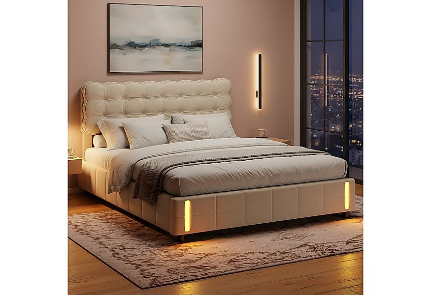 PXloue Polsterbett LED Doppelbett, Stauraumbett, Hydraulisch anhebbarer Bet günstig online kaufen