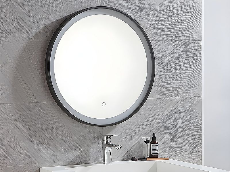 Badezimmerspiegel rund mit LED-Beleuchtung - 60 x 60 cm - Schwarz - NUMEA günstig online kaufen