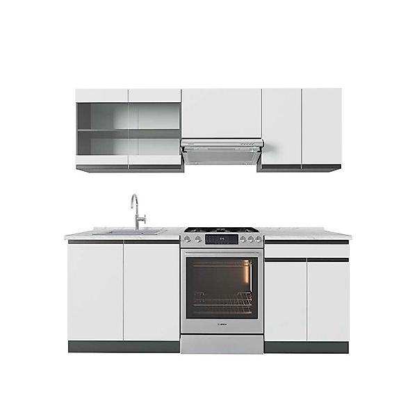 Vicco R-Line Küchenzeile Weiß/Anthrazit 200 cm AP Marmor günstig online kaufen
