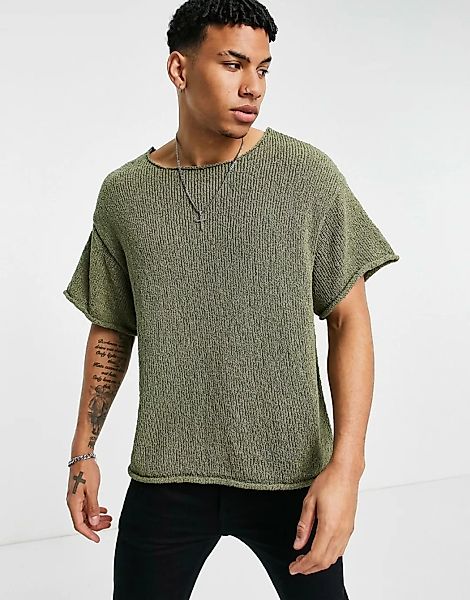 ASOS DESIGN – Strukturiertes Oversize-T-Shirt in Khaki-Grün günstig online kaufen