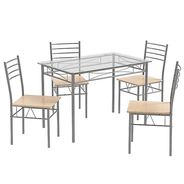 Costway Esstisch Set Essgruppe Aus Glas mit 4 Stühlen & Metallrahmen günstig online kaufen