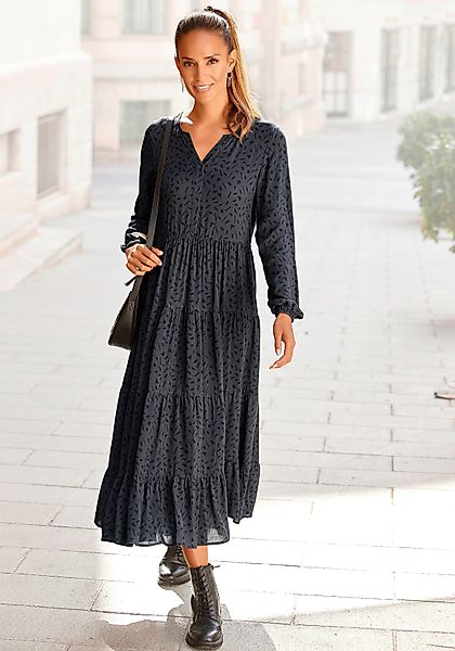 LASCANA Maxikleid mit Alloverprint und Volants, günstig online kaufen