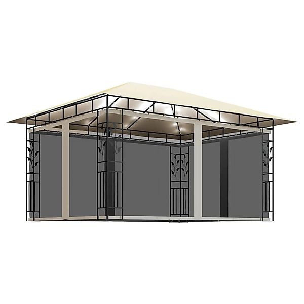 vidaXL Pavillon mit Moskitonetz & LED-Lichterkette 4x3x2,73m CremeWeiß günstig online kaufen