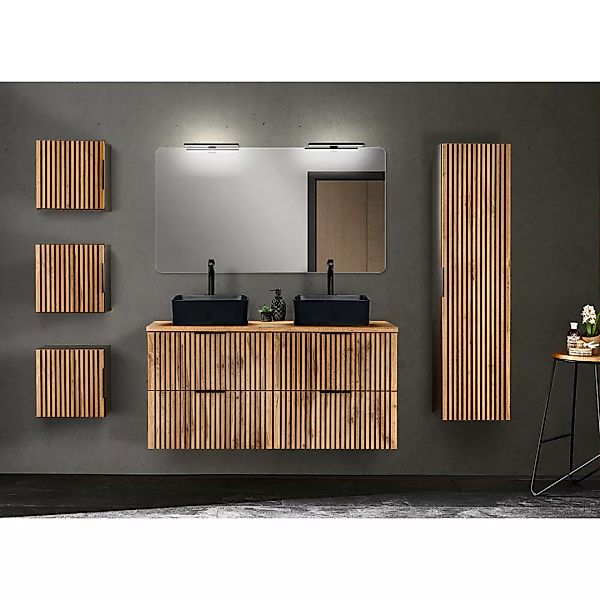 Badezimmer Komplett Set mit Doppelwaschtisch 121 cm Rillenfronten XANTEN-56 günstig online kaufen