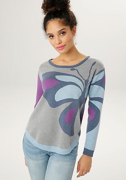 Aniston SELECTED Strickpullover, mit eingestricktem Schmetterlingsmotiv günstig online kaufen
