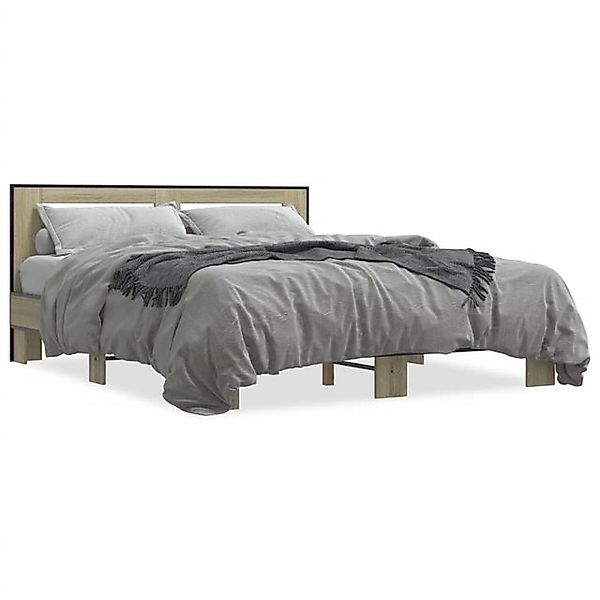 vidaXL Bett Bettgestell Sonoma-Eiche 150x200 cm Holzwerkstoff und Metall günstig online kaufen