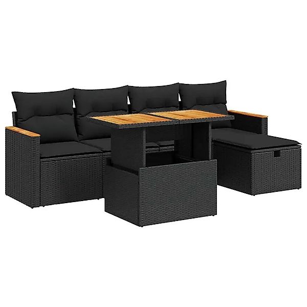 vidaXL 6-Tlg Garten-Sofagarnitur mit Kissen Schwarz Poly Rattan 3328105 günstig online kaufen