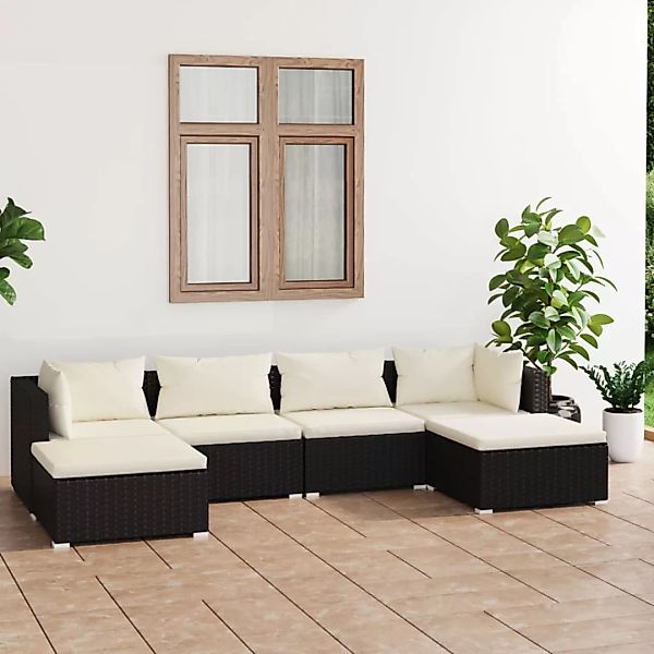 Vidaxl 6-tlg. Garten-lounge-set Mit Kissen Poly Rattan Schwarz günstig online kaufen