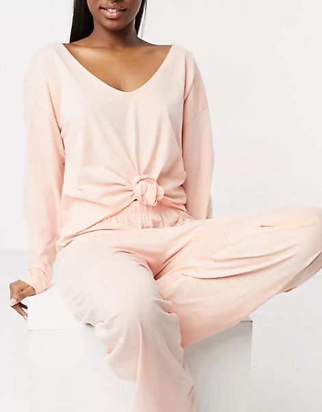 ASOS DESIGN – Mix & Match – Langärmliges Pyjamaoberteil aus Jersey mit Knot günstig online kaufen