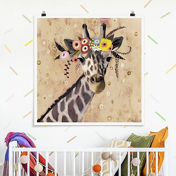 Poster - Quadrat Klimt Giraffe günstig online kaufen